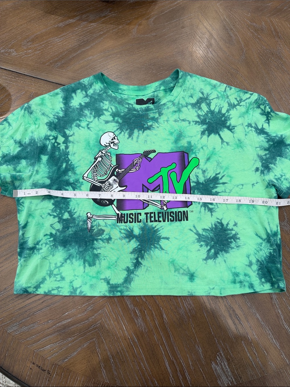 MTV Green Tie-Dye Crop Tee with Purple & Neon Green Logo - Picture 4 of 5